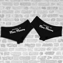 'Property of *Surname* Hers and Hers Brief Set deal Bride and Bride Gift